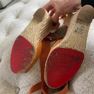 Christian Louboutin espadrille wedges 36 Orange 3.5” heel gently worn